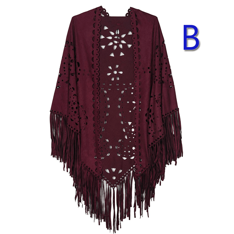 Stretch Suede Fringed Shawl Cape All-Match - MRSLM