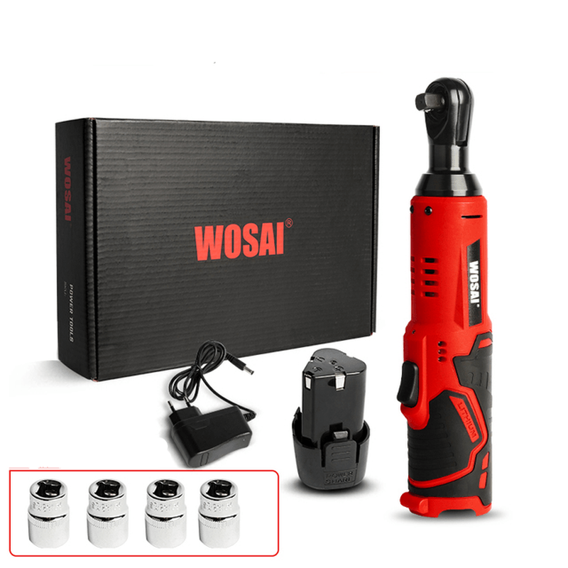 WOSAI 12V 45Nm Cordless Electric Wrench 3/8 Ratchet Wrench Set Angle Drill Screwdriver to Removal Screw Nut Car Repair Tool - MRSLM