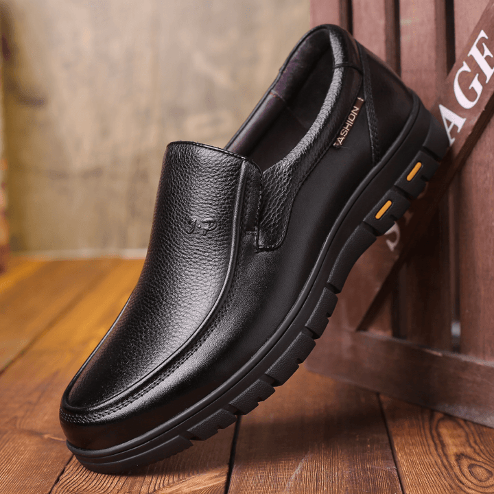Men First Layer Cowhide Slip-On Slip Resistant Business Dress Shoes - MRSLM