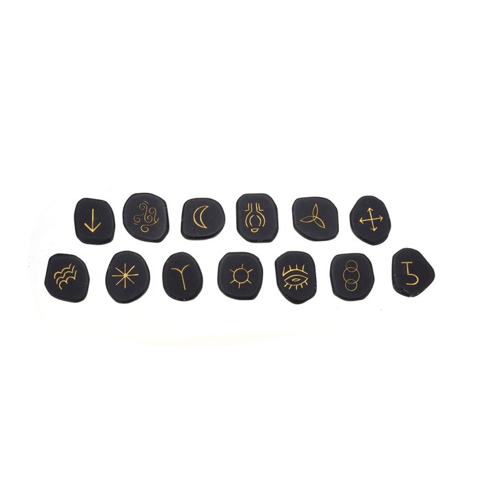 13Pcs Black Jasper Runes Gemstone Power Stones Rune Set Symbols Healing Crystals - MRSLM