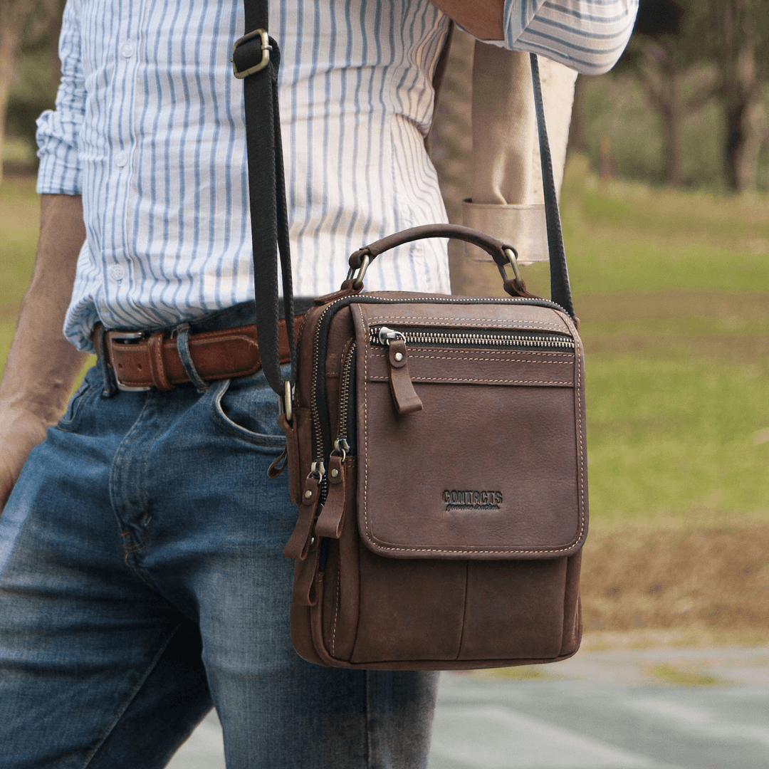 Men Vintage Retro Genuine Leather Shoulder Bag Crossbody Bag - MRSLM