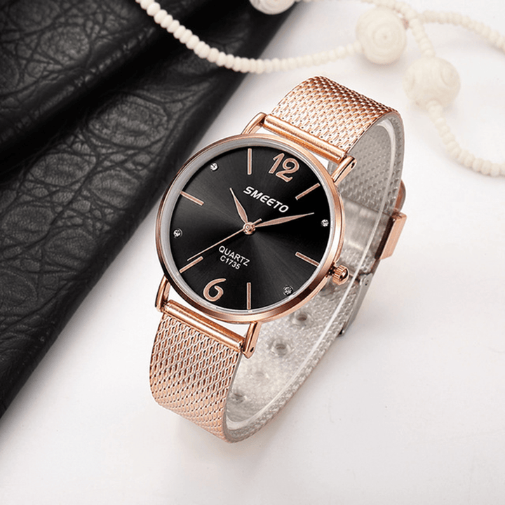 SMEETO Casual Style Women Quartz Watch Fashion Dial Stainless Steel Strap Ladies Dress Wristwatch - MRSLM