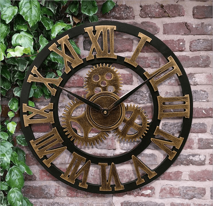 60Cm 3D Retro Industrial Large Gear Wall Clock Rustic Wooden Luxury Art Vintage - MRSLM