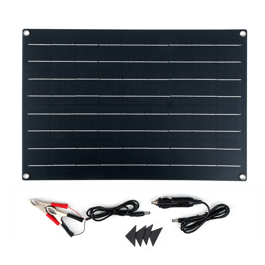 30W Waterproof Solar Panel Matte Texture Car Emergency Charger with 4 Protective Corners Dual USB+DC - MRSLM