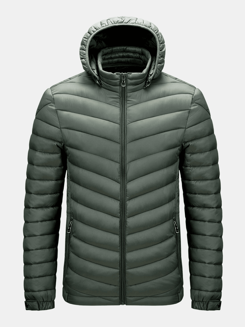 Mens Detachable Hooded Warm Long Sleeve Solid Color down Jacket - MRSLM