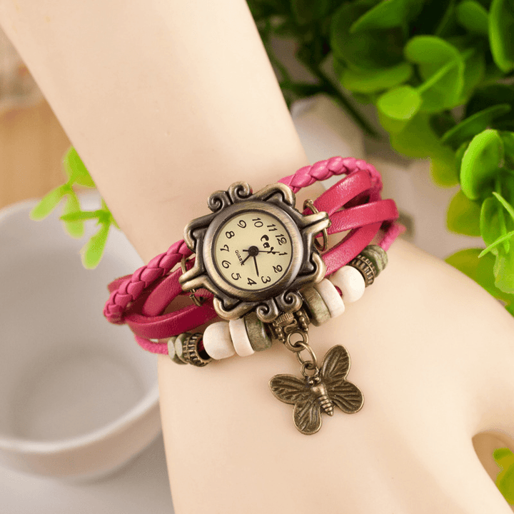 Deffrun Retro Style Multilayer Women Bracelet Watch Butterfly Pendant Quartz Watches - MRSLM