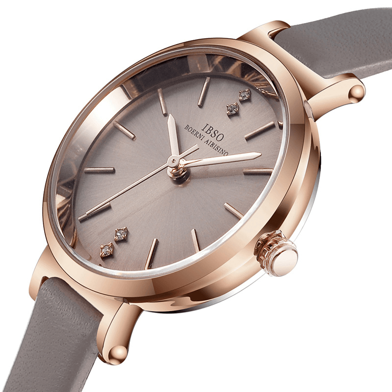 IBSO S8688L Ultra Thin Ladies Wrist Watch Crystal Elegant Design Leather Strap Quartz Watch - MRSLM