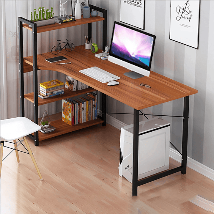 Computer Laptop Desk Modern Style Computer Table Variety of Display Office Table with 4 Tiers Bookshelf Study Writing for Home Office - MRSLM