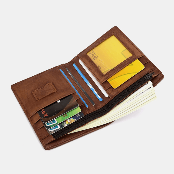Men Genuine Leather RFID Anti-Theft Made-Old Business Retro Multi-Slot Card Holder Wallet - MRSLM