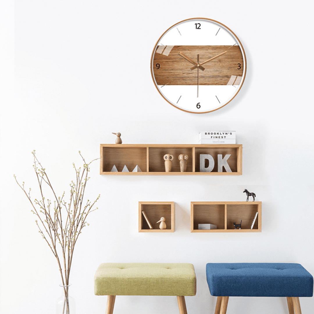 12Inch/30Cm Wall Clock Wooden Silent Home Decor for Living Rooms Family Rooms Bedrooms Study Room - MRSLM