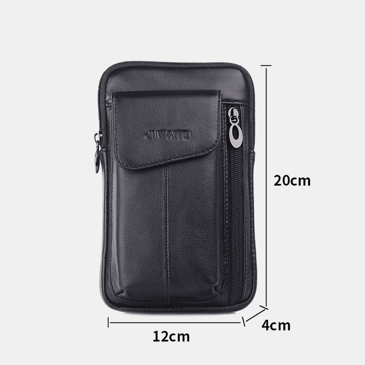 Men Genuine Leather 6.5 Inch Phone Bag Waist Bag Belt Bag Crossbody Bag - MRSLM