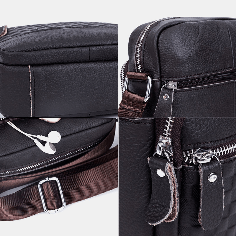 Bullcaptain Men Genuine Leather Weave Waterproof Multifunction Multi-Layers Crossbody Bag Shoulder Bag - MRSLM