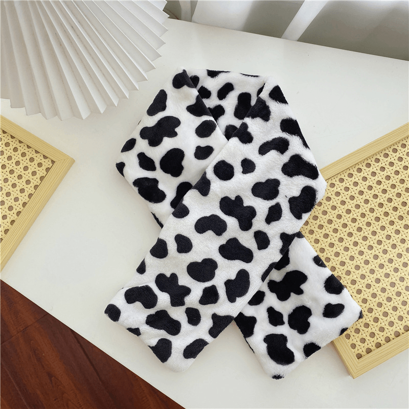 Cute Cow Scarf Thicken Warm Plush Cross Bib for Lovers - MRSLM