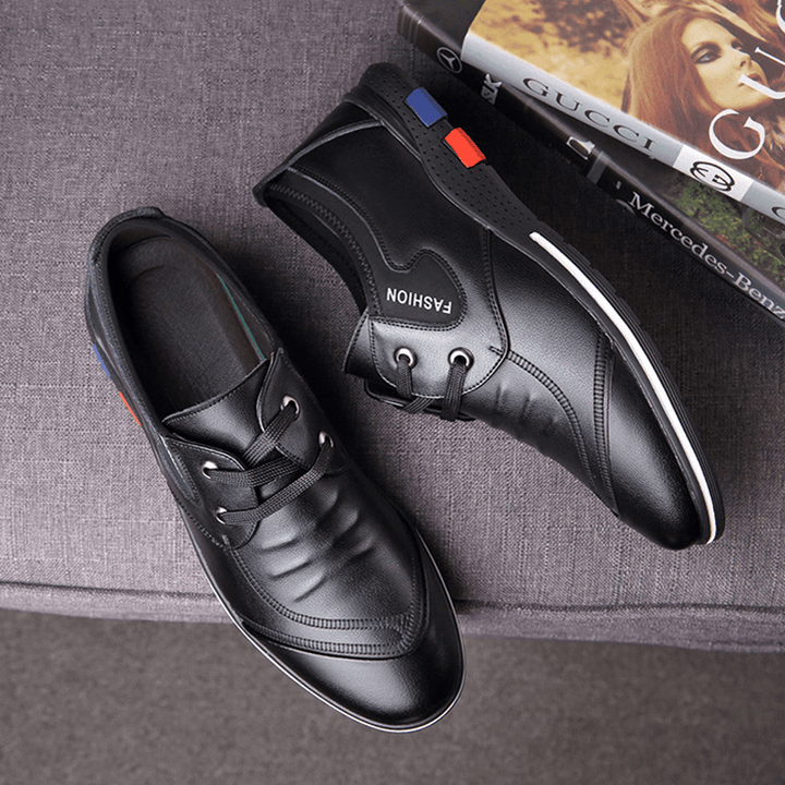 Men Cowhide Leather Breathable Soft Sole Lace up Comfy Casual Business Shoes - MRSLM