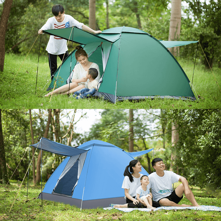 Ipree® 3-4 Person Double Layer Camping Tent with Double Door Outdoor Waterproof Awning Tent 125X200X200Cm for Fishing Camping Party - MRSLM