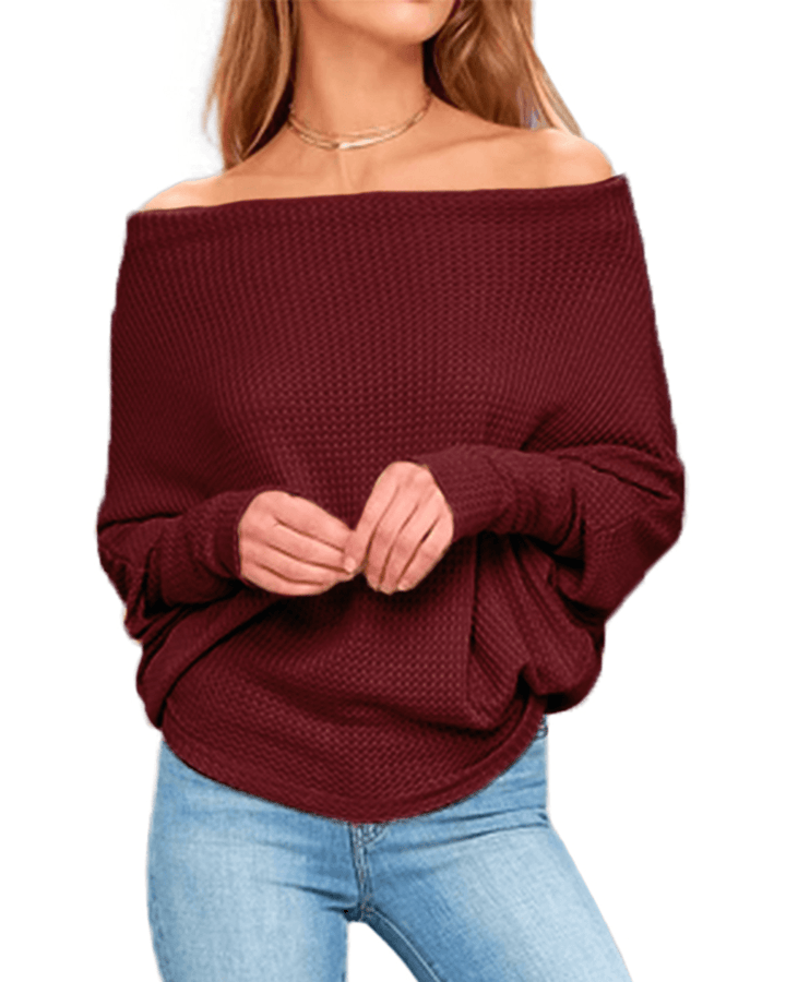 Women off Shoulder Knit Sweaters Jumper Loose Pullover Tops - MRSLM