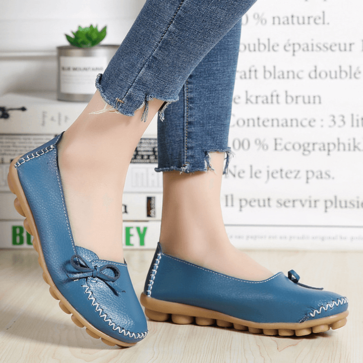Larger Size Women Casual Shoe Leather Comfy Flat Loafers - MRSLM