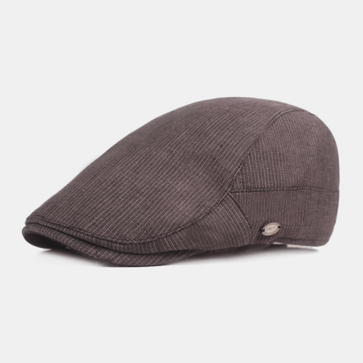 Men Cotton Linen Beret Cap Striped Pattern Casual Sunshade Forward Cap Flat Hat - MRSLM