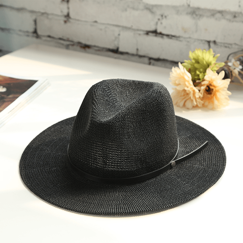 British Female Hat Men'S Straw Hat Black Jazz Hat Holiday Beach Hat - MRSLM