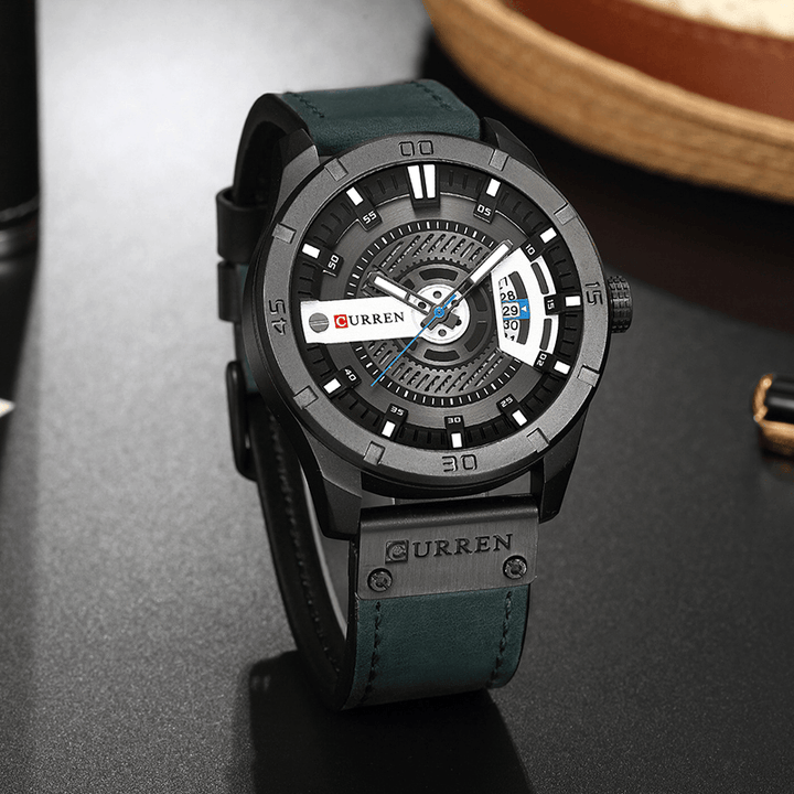 CURREN 8301 Date Display Clock Quartz Watches Business Style Leather Strap Men Wrist Watch - MRSLM