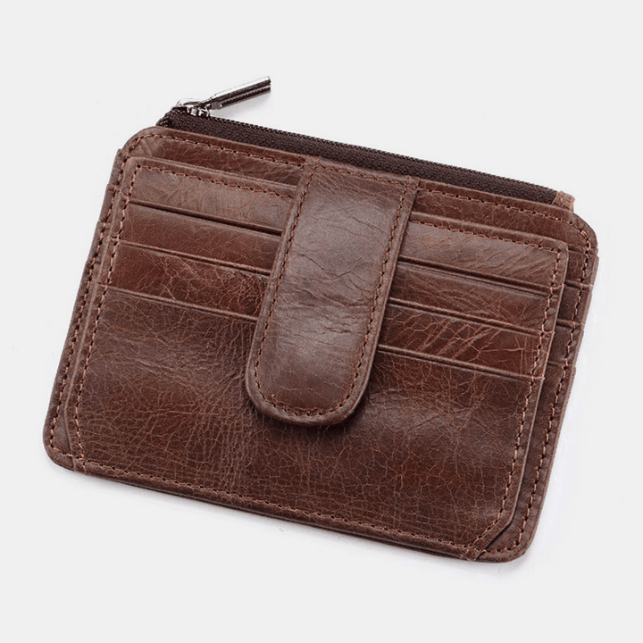 Men Genuine Leather 11 Card Slot Card Holder Mini Zipper Coin Purse Clutch Wallets - MRSLM