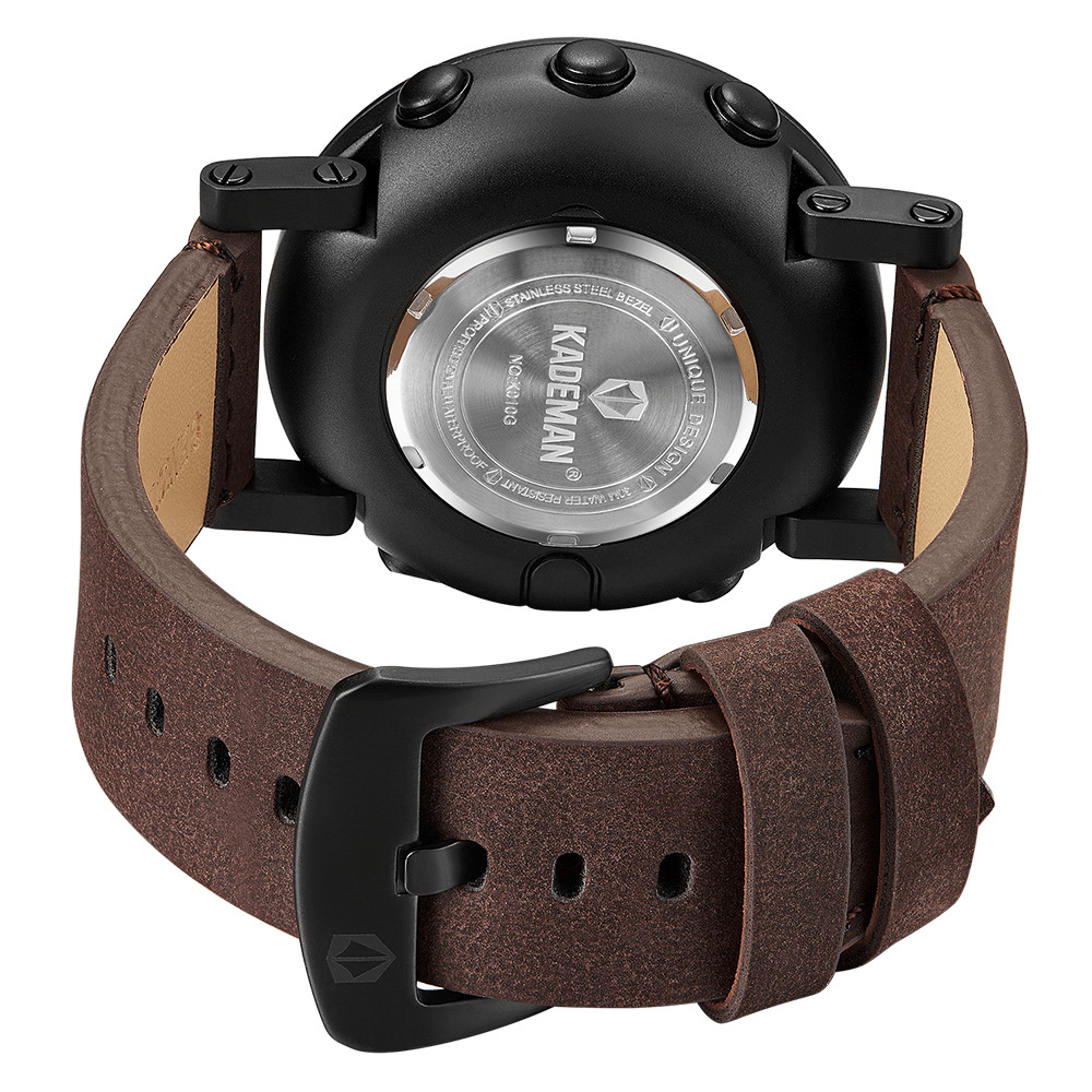 KADEMAN K010 Casual Men Watch Waterproof Luminous Week Date Display LCD Leather Strap Digital Watch - MRSLM