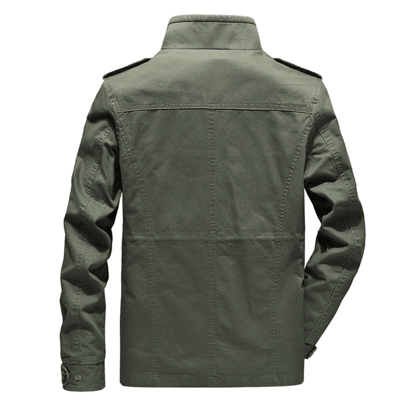Mens Stand Collar Cotton Pocket Autumn Outdoor Cargo Jacket - MRSLM