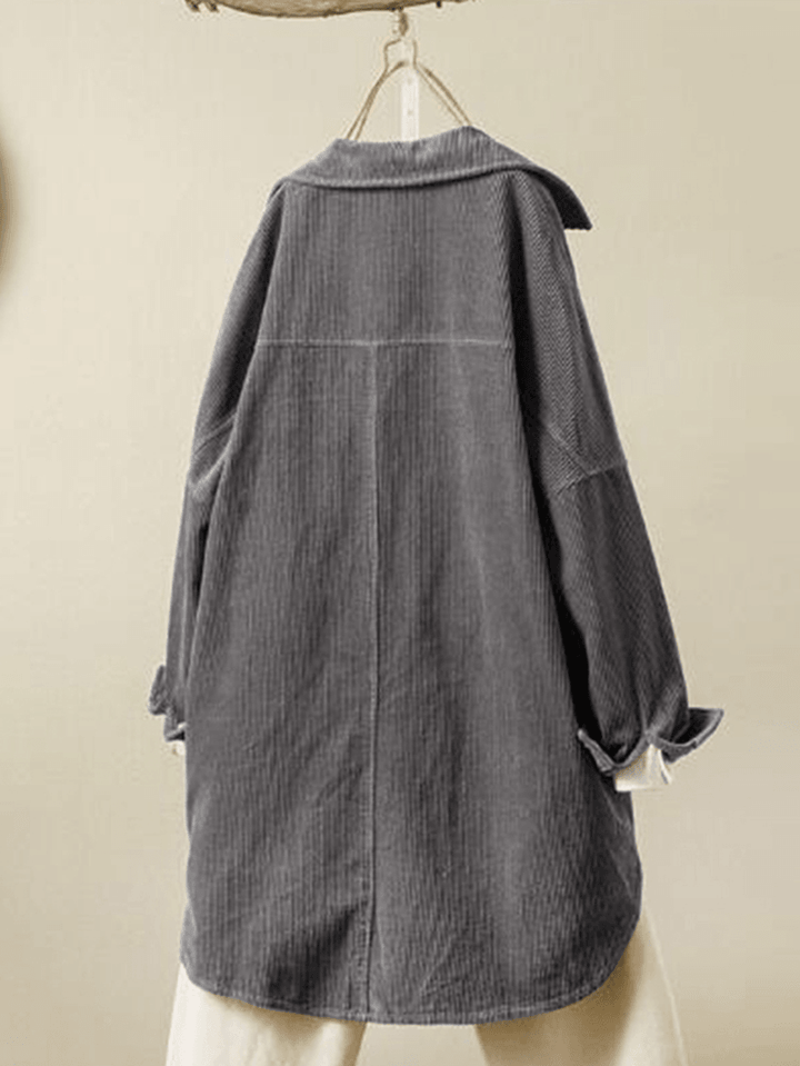 Corduroy Long Sleeve Irregular Hem Vintage Coats - MRSLM