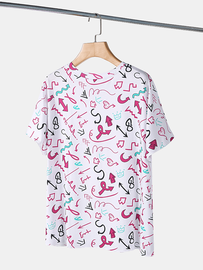 Plus Size Women Graffiti Print Short Sleeve Drawstring Casual Pajama Set - MRSLM