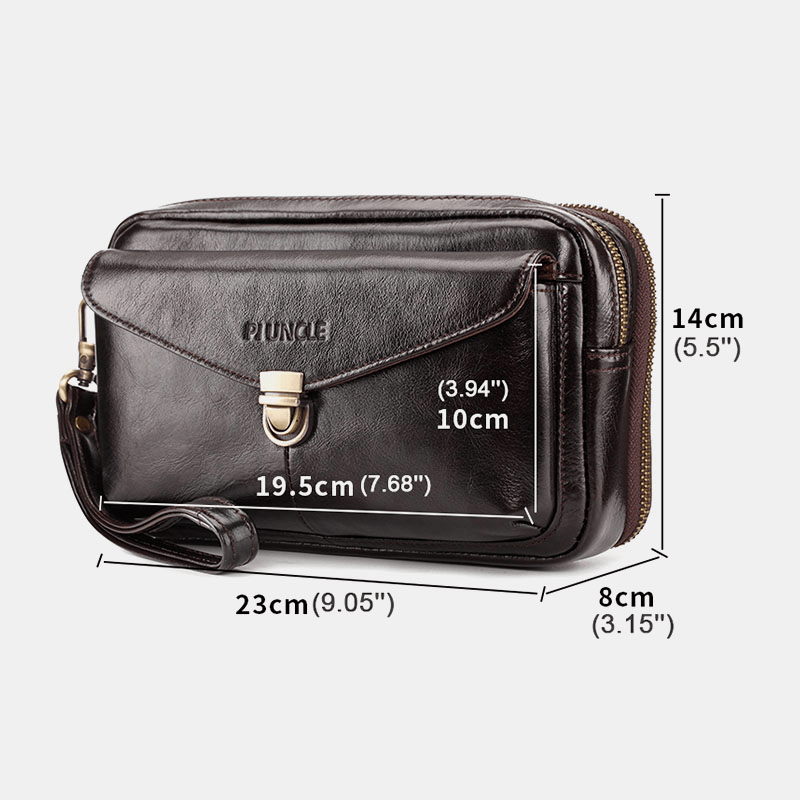 Men Multifunction Long Multi-Card Slot Wallet Retro Large Capacity First Layer Cowhide 6.5 Inch Phone Bag Clutch Bags - MRSLM