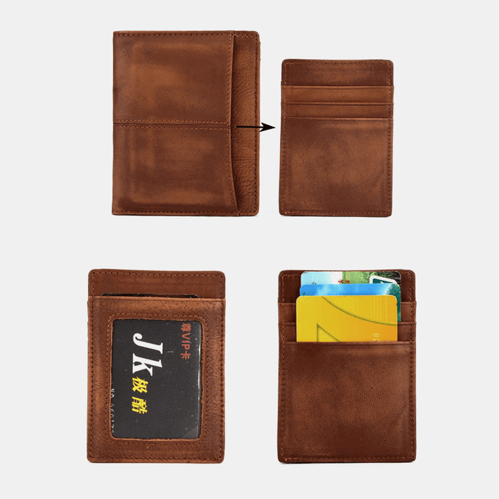 Men Genuine Leather RFID Anti-Theft Made-Old Business Retro Multi-Slot Card Holder Wallet - MRSLM