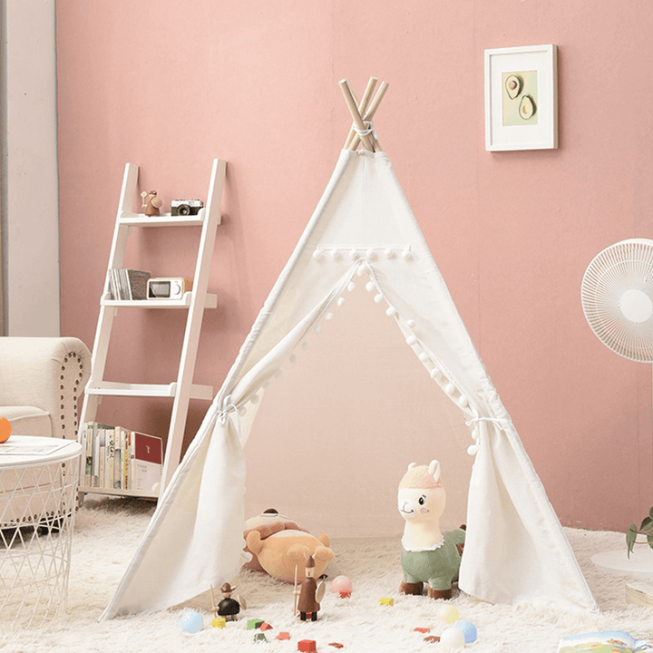 1.35M-1.8M Baby Tents Teepee Durable＆Quality Cotton Canvas Triangle Tent Kids Playhouse Pretend Indoor/Outdoor Play Tent Decoration House Game Gift - MRSLM