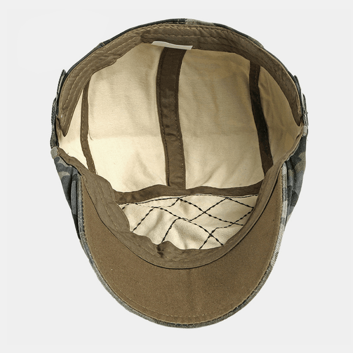 Men Cotton Camouflage Sweat-Absorbent Washable Outdoor Casual Sunshade Forward Hat Beret Hat Flat Hat - MRSLM