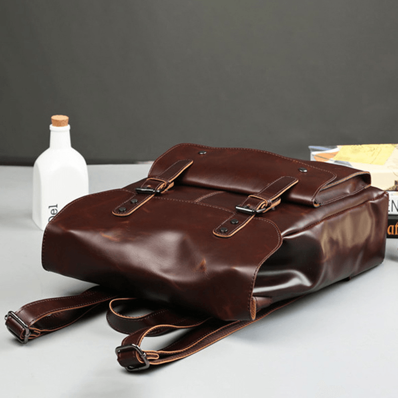 Men and Women Retro Leather Large Capacity Backpack Travel Bag - MRSLM