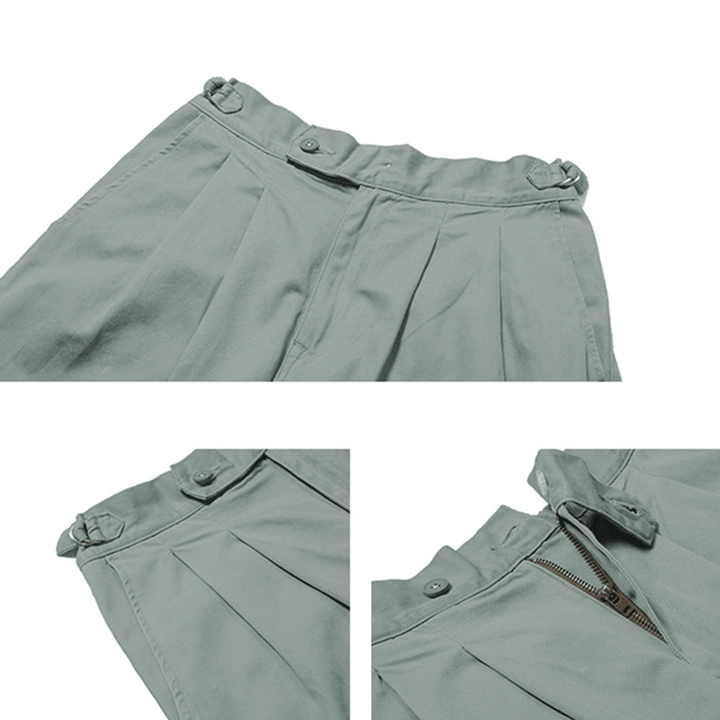 Men Solid Color Dual Pockets Vintage High Waisted Shorts - MRSLM