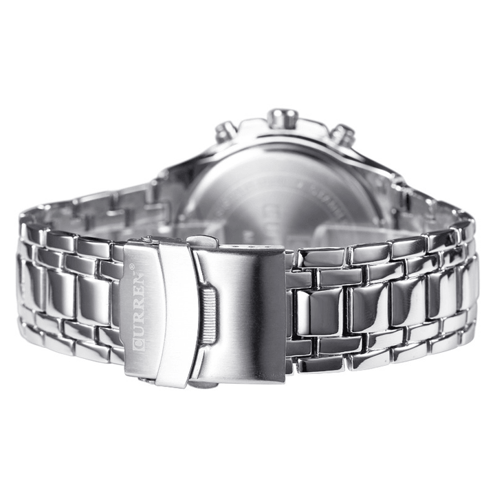 CURREN Business Fashion Time Display Stainless Steel Band 3ATM Waterproof Men Wristwatch Quartz Watch - MRSLM