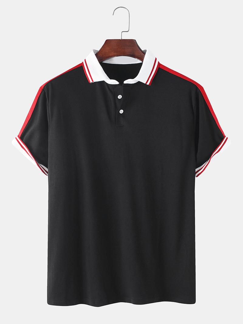Mens Plain Casual Short Sleeves Golf Shirt with Contrast Ribbed Trims - MRSLM