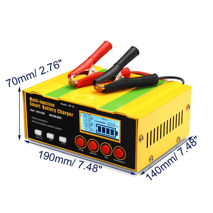 12V/24V Smart Automatic Car Motorcycle Battery Charger LCD Pulse Repair AGM Lead Acid - MRSLM
