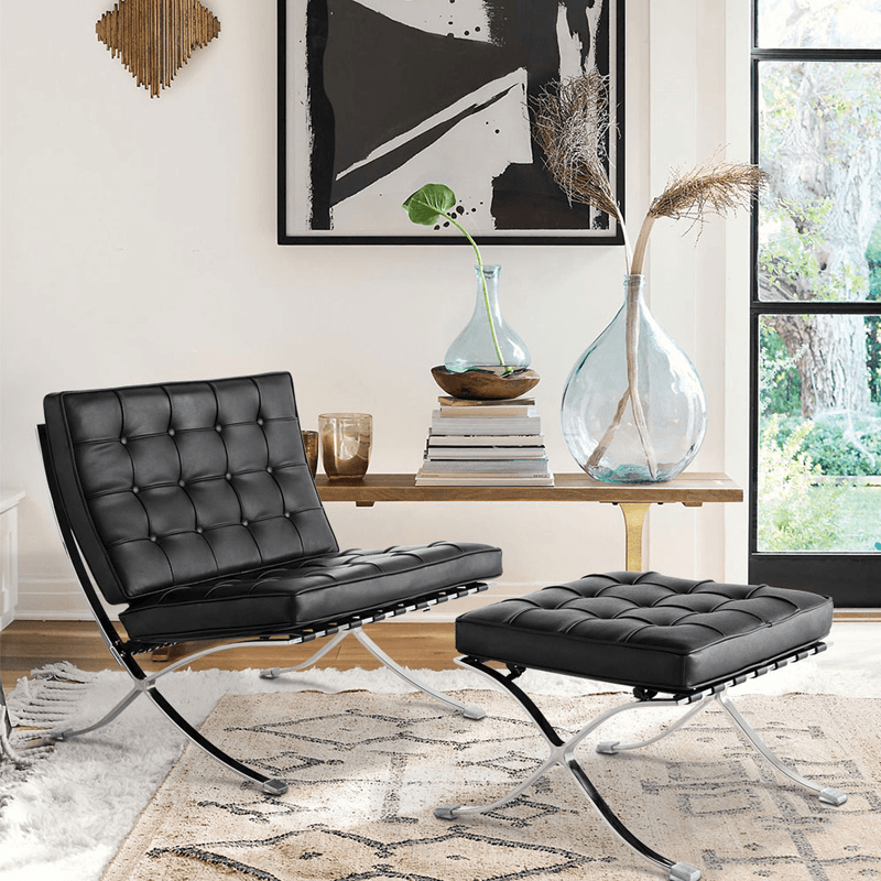 BS804A Chaise Lounge Foldabe Black Leisure Chair with Ottoman for Bedroom Living Room - MRSLM