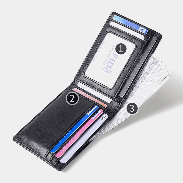 Men Genuine Leather RFID Anti-Theft Push Card Slot Multi-Slot License Case Card Holder Wallet - MRSLM