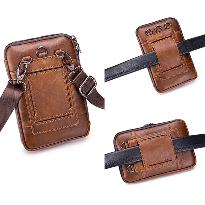 Men Genuine Leather Solid Waist Bag Shoulder Phone Bag Cross - MRSLM
