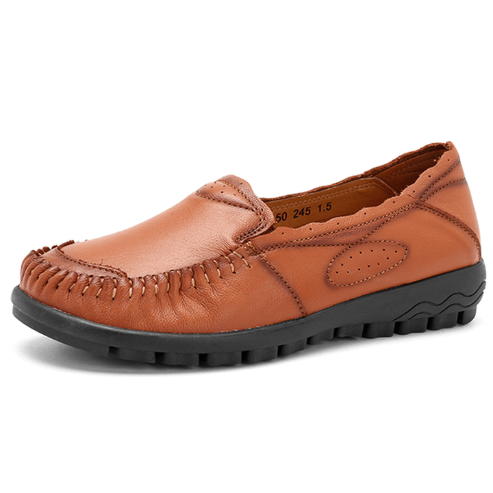 Genuine Leather Women Comfy Casual Flat Loafers - MRSLM