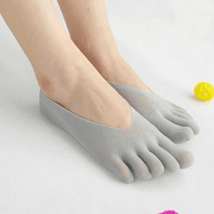 Women Ultra Thin Mesh Hole Five Toe Sock Solid Color anti Skid Invisibility Boat Socks - MRSLM
