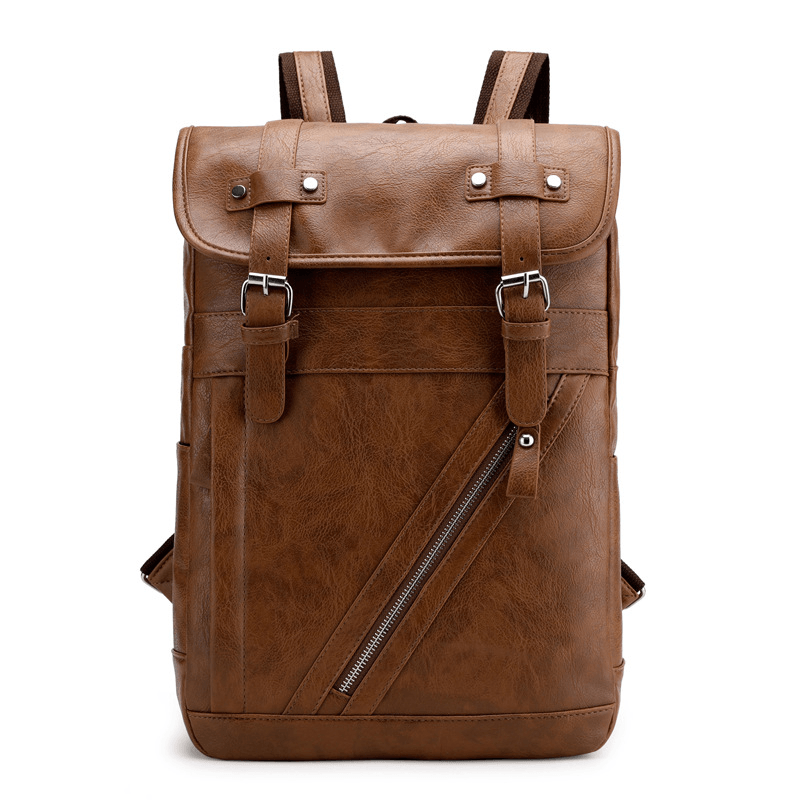 Faux Leather Large-Capacity School Backpack Leisure Bag - MRSLM