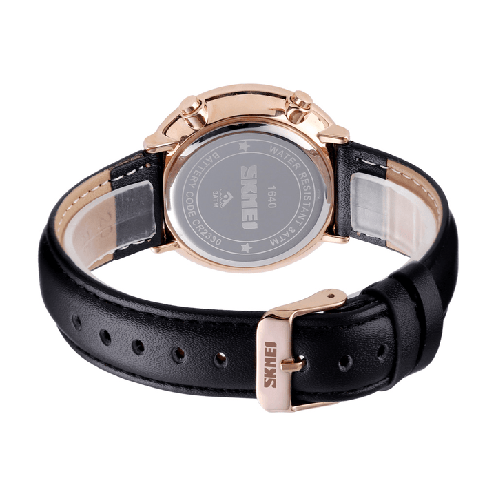 SKMEI 1460 Creative Three-Dimensional Cut Glass Dial Luminous Date Display Genuine Leather Strap Digital Watch - MRSLM