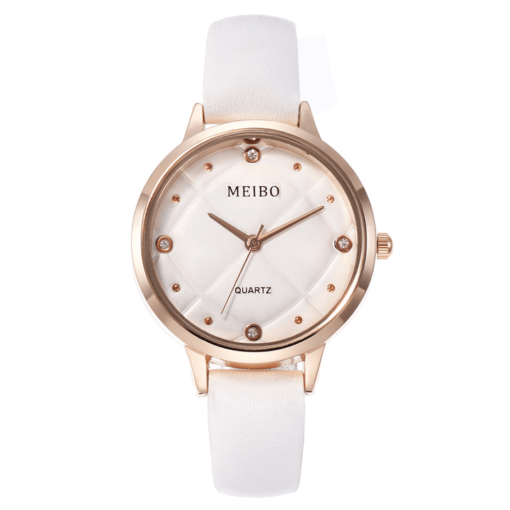 MEIBO Casual Style Ladies Wrist Watch Leather Band Crystal Quartz Watches - MRSLM