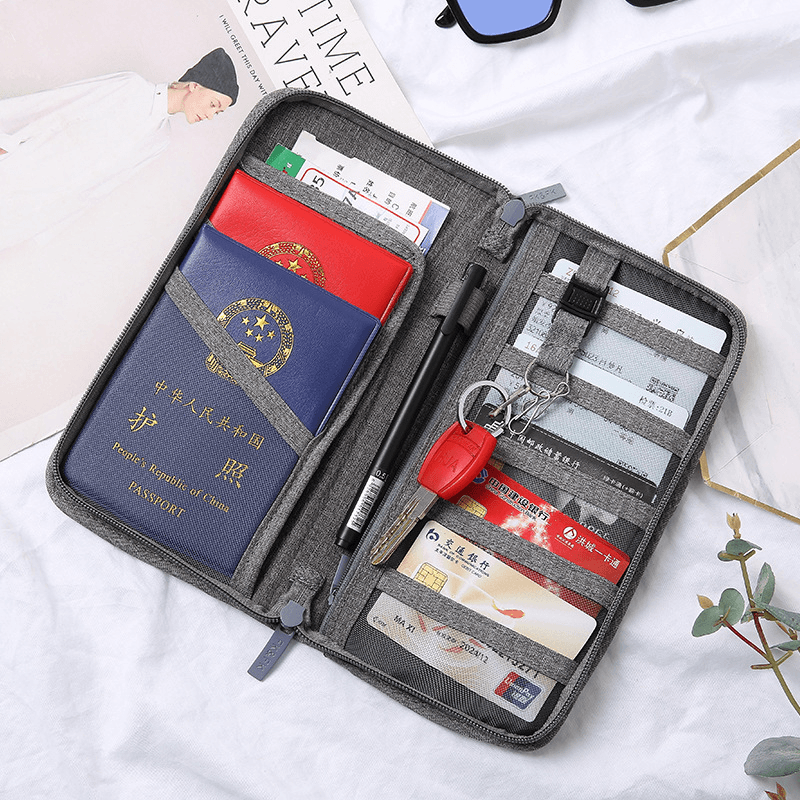 Men Women Passport Holder Multi-Function Document Bag Travel Credit Card Wallet Organizer Storage Sports Bags - MRSLM