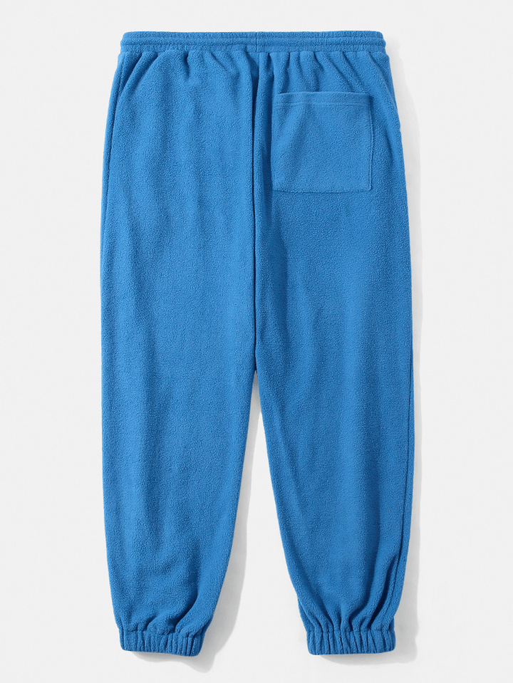 Mens Fleece Solid Color Drawstring Thick Plush Jogger Pants - MRSLM