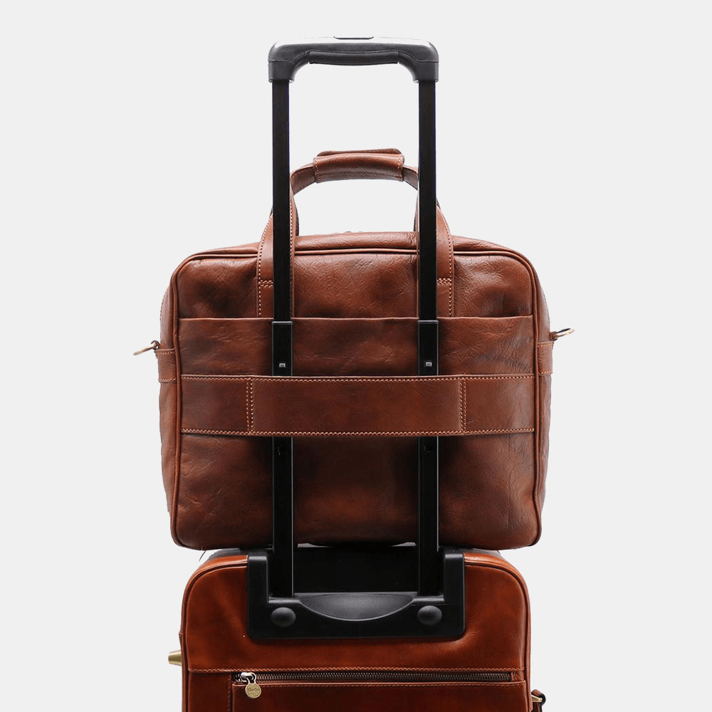 Men PU Leather Multi-Pocket 14 Inch Laptop Bag Messenger Bag Travel Crossbody Bag Handbag - MRSLM