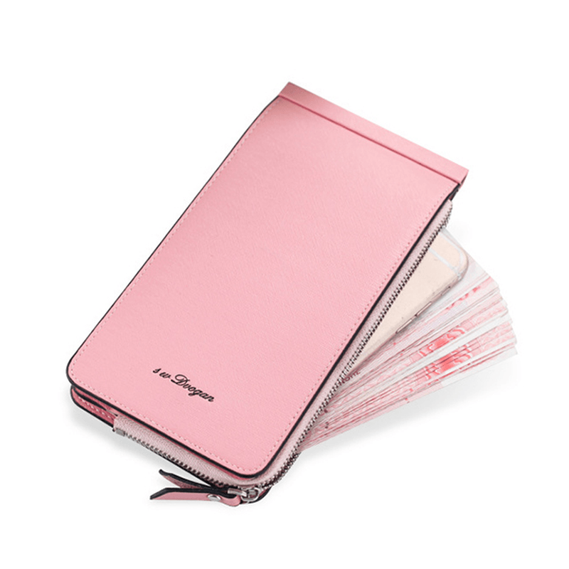 Women Microfiber Leather Multi Card Slots Wallet Card Holder Phone Bag - MRSLM